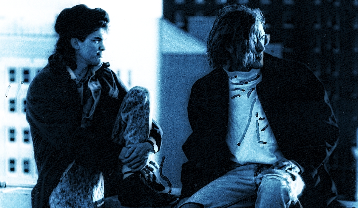 David Sloan and Roger Hunt at The Lost Jesters photo shoot in 1989