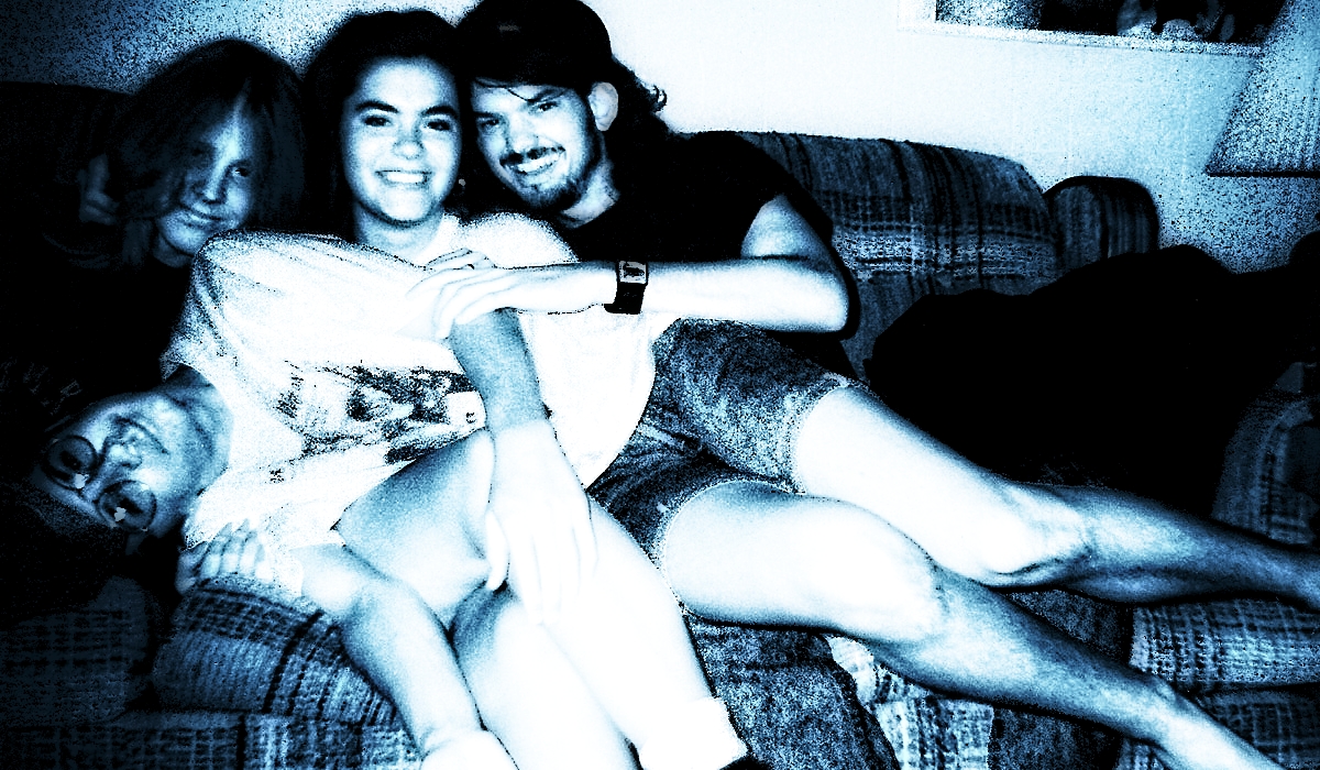 David Sloan, Chad Meadows and Question Number Nine bandmates goofing around in 1991